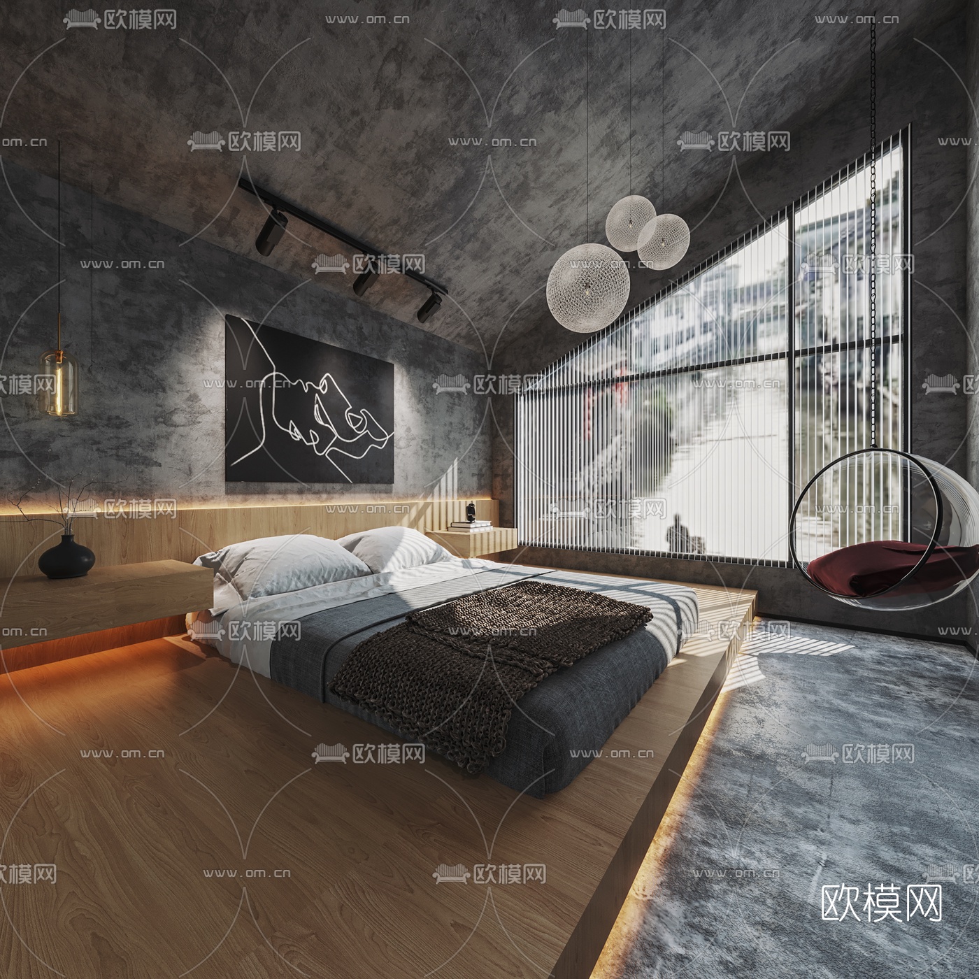 工业风简约卧室3d模型下载