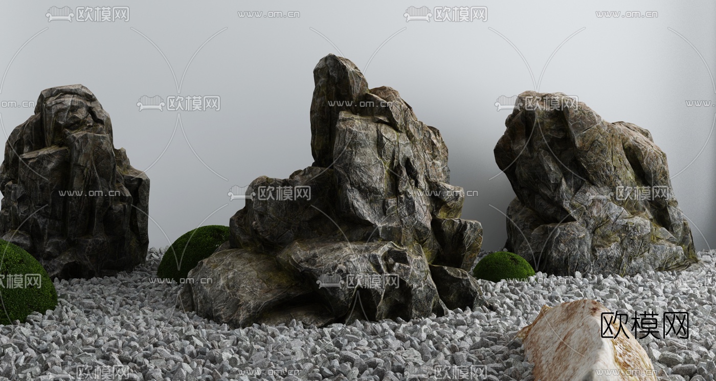 新中式假山景观小品3d模型下载