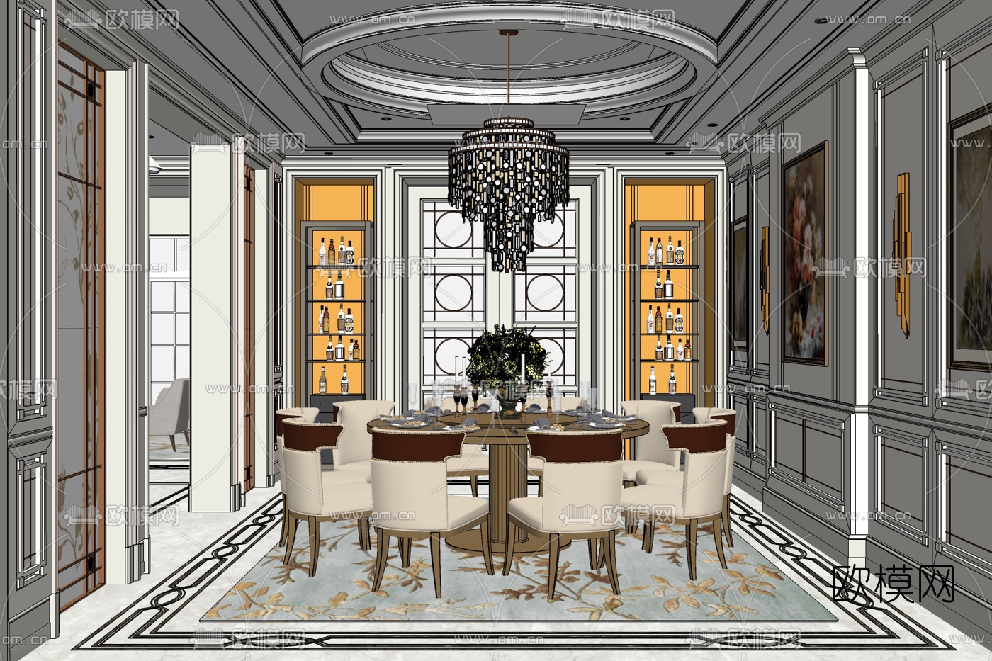 欧式餐厅免费su模型下载
