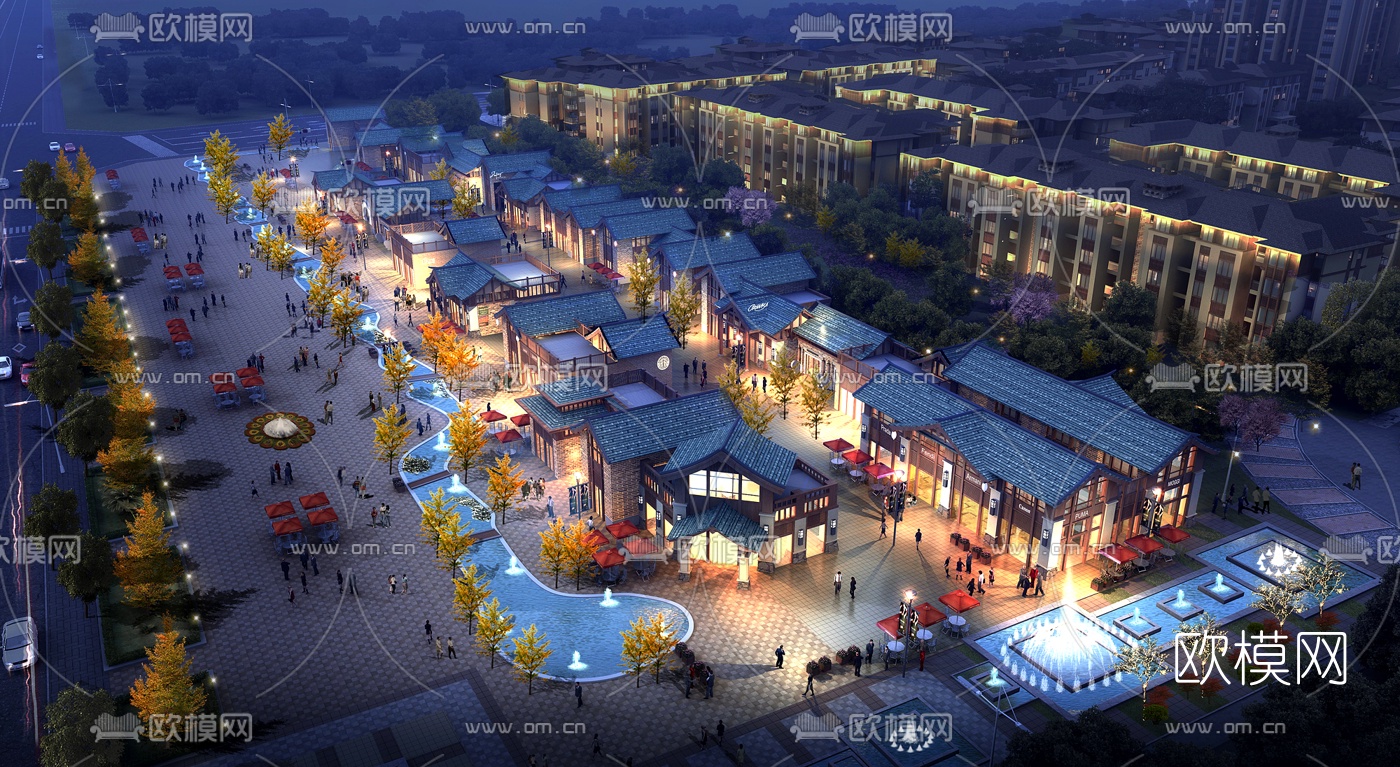 新中式商业街建筑群3d模型