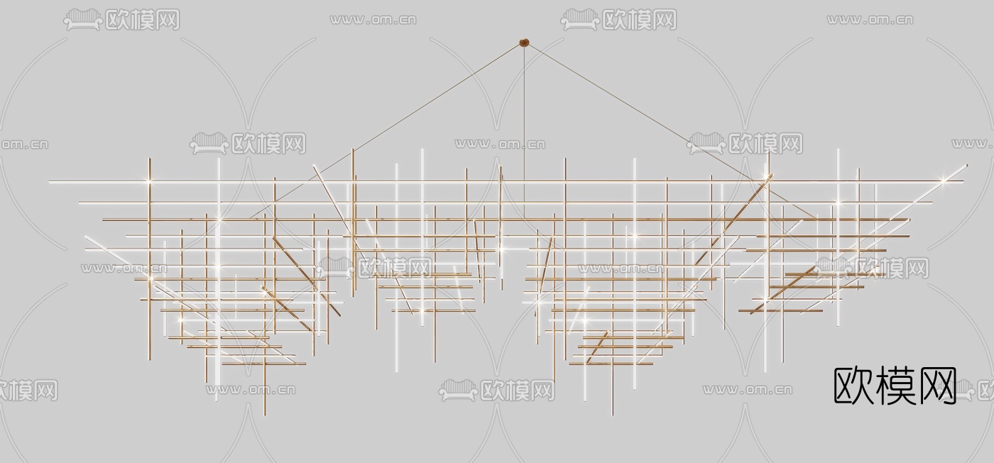 现代极简矩阵装饰吊灯3d模型下载（渲染图1）