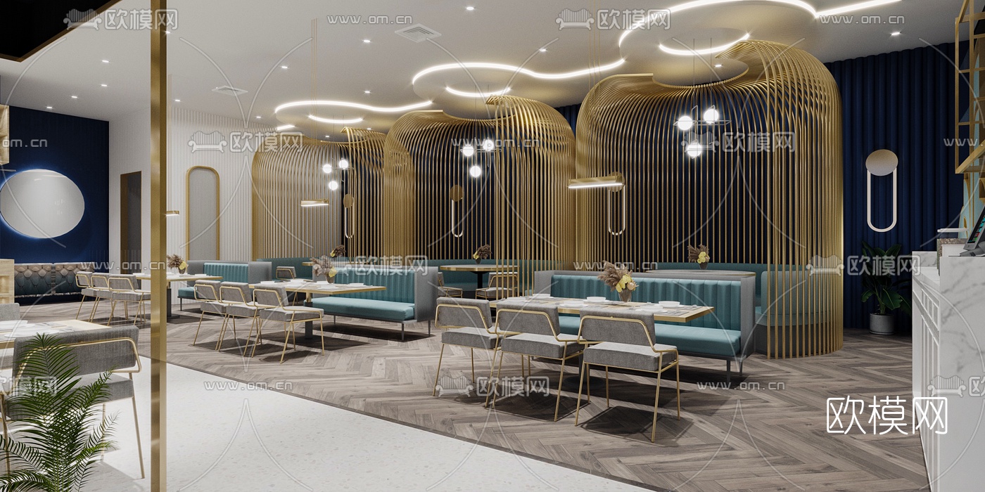 现代轻奢自助餐厅3d模型