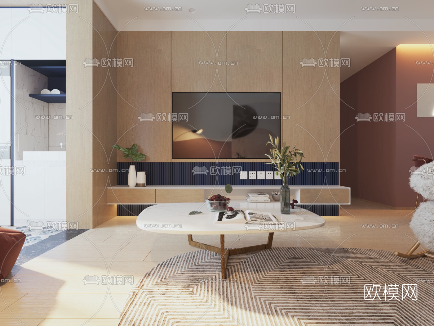 现代简约客厅餐厅3d模型