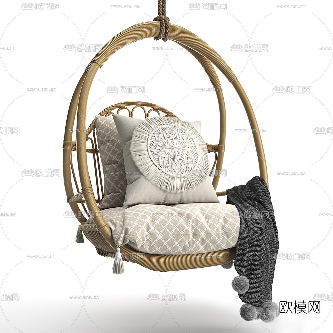 北欧藤编吊椅3d模型下载