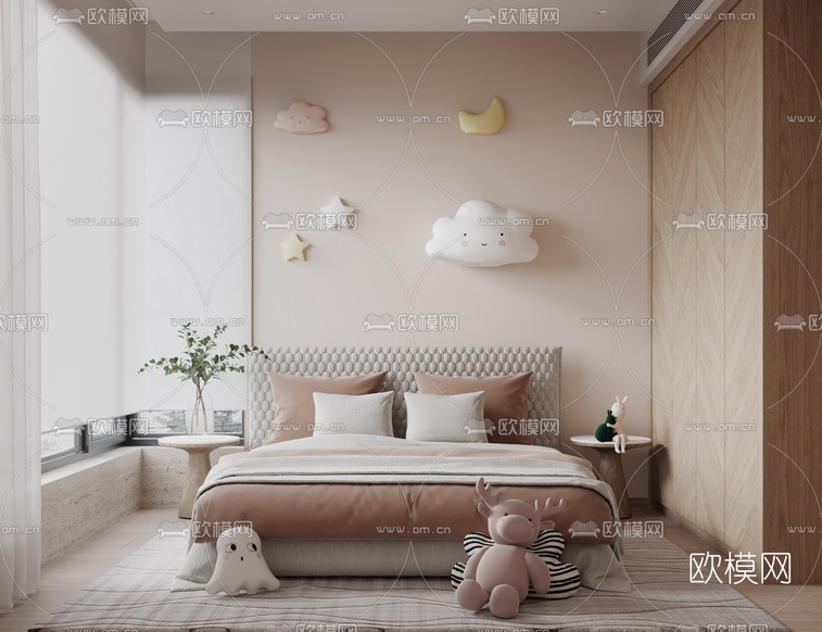 现代简约儿童房3d模型下载
