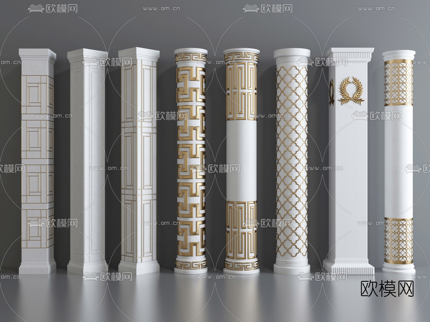 简欧镀金罗马柱3d模型下载