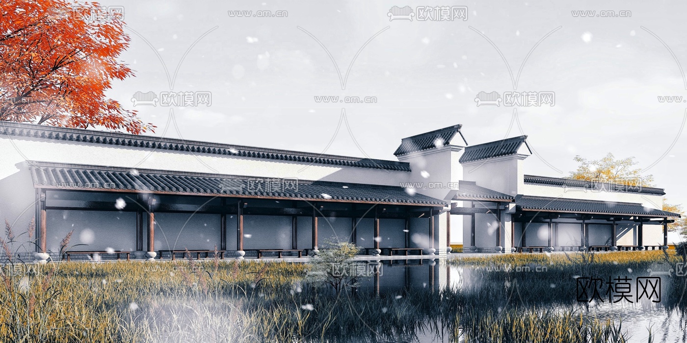 中式古建景观长廊3d模型下载