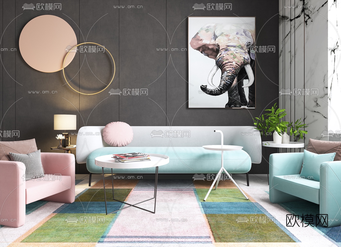 北欧布艺沙发组合3d模型
