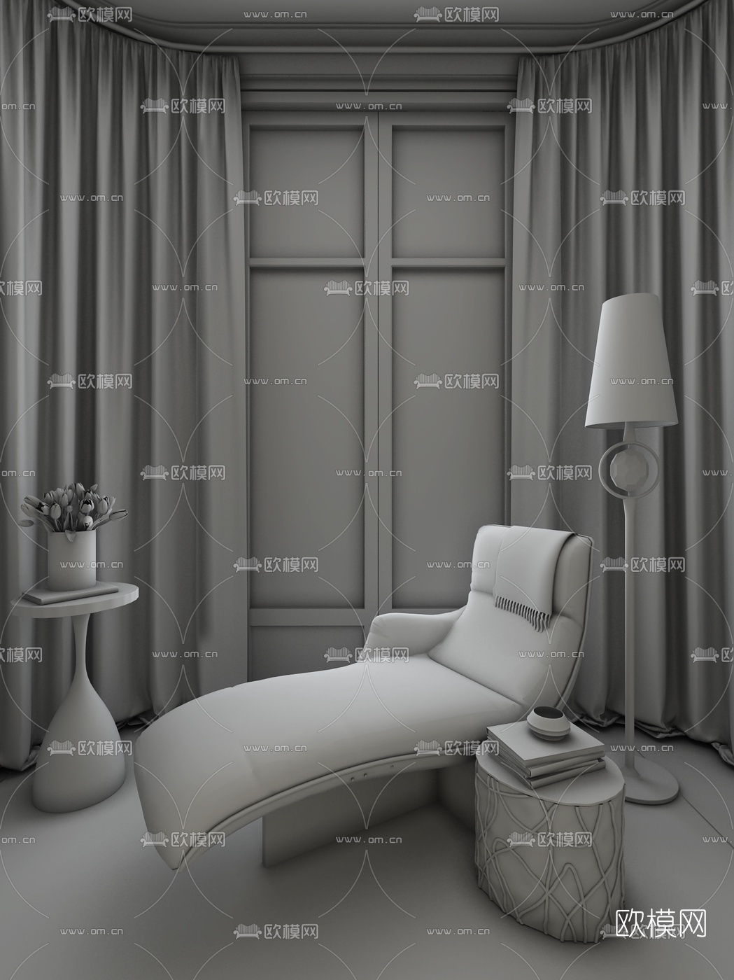 Chahan Minassian设计 现代贵妃椅组合3D模型下载（渲染图2）