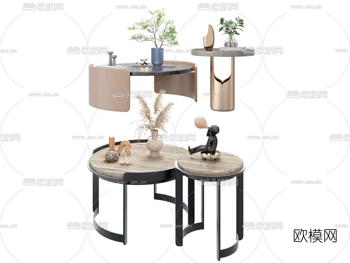 现代子母茶几3d模型