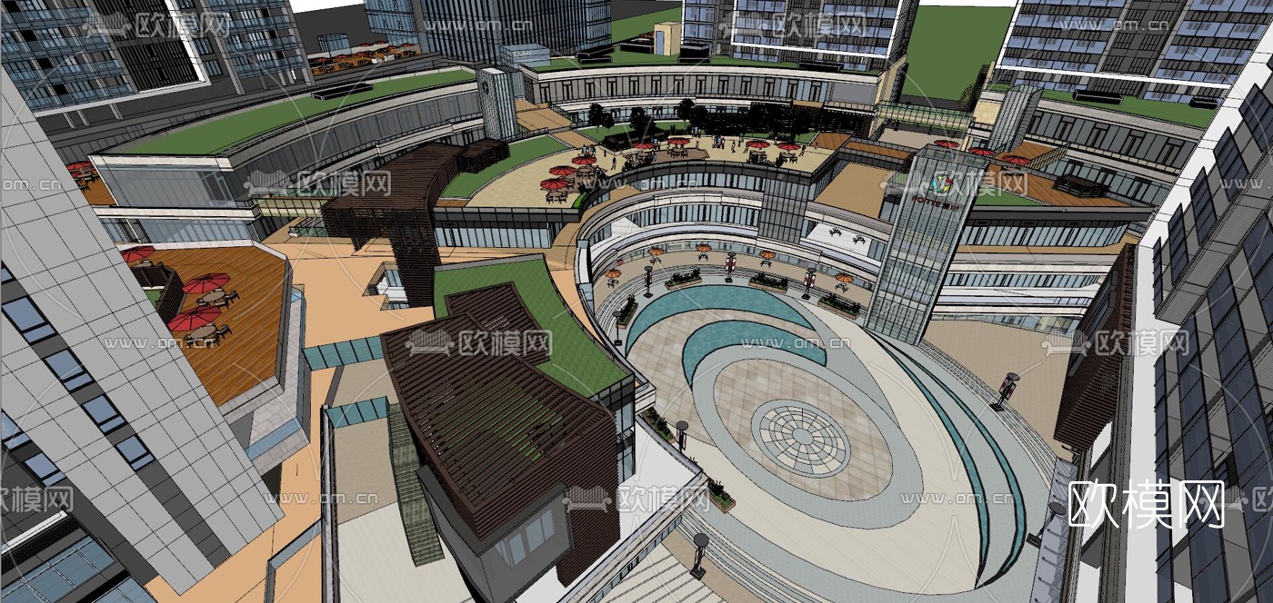 现代办公园区鸟瞰夜景su模型下载（渲染图3）