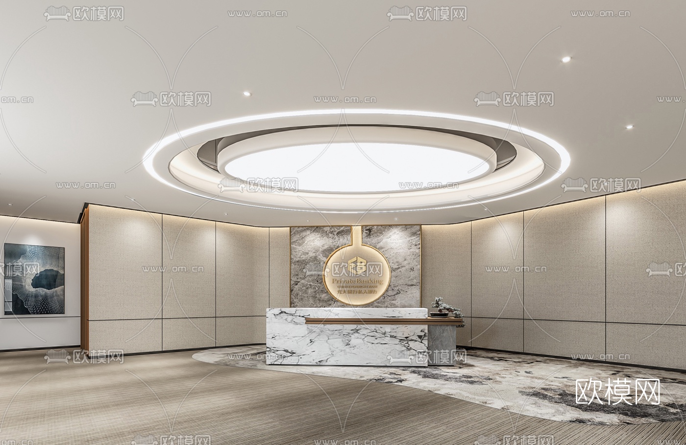 现代私人银行前台大厅3d模型