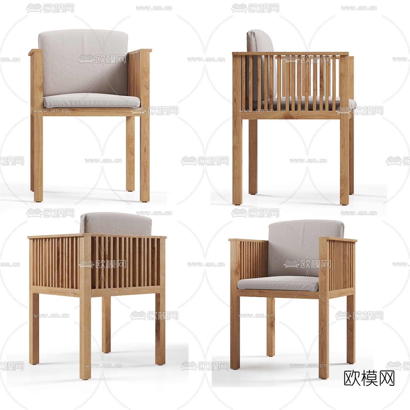 自然风实木单椅3d模型下载（渲染图1）