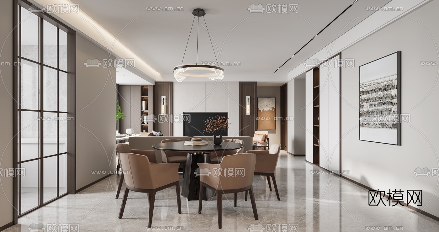 现代客厅餐厅3d模型