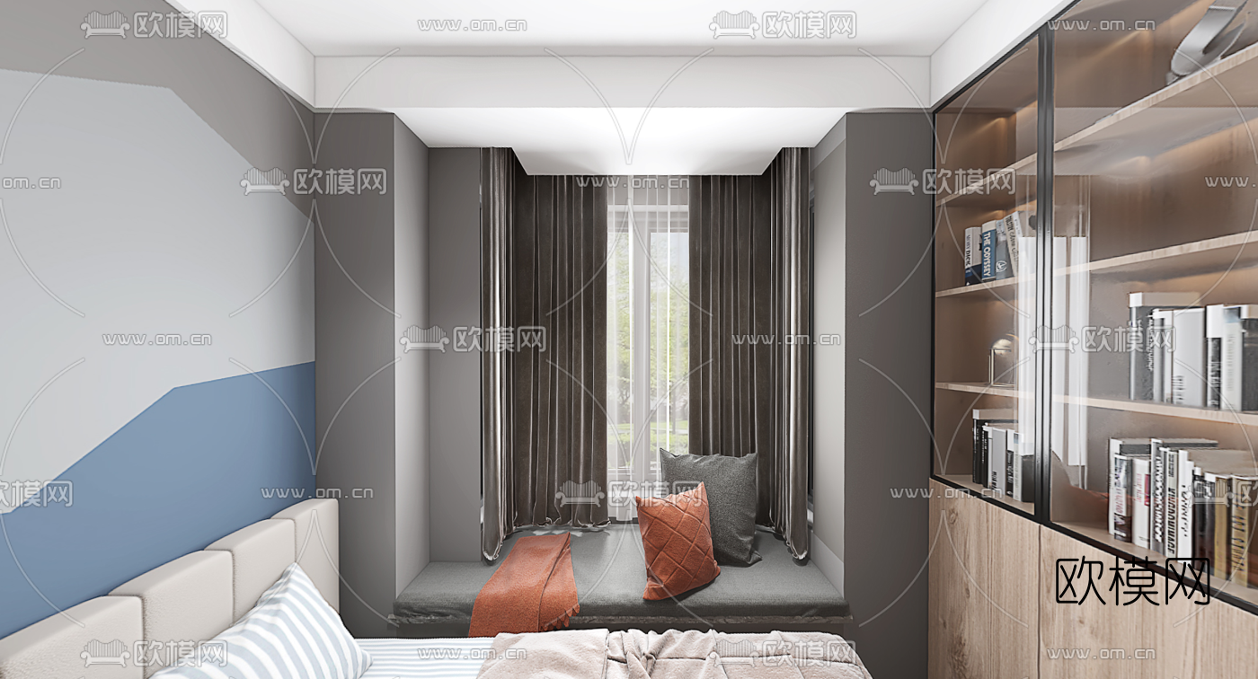 现代主人房卧室vr全景3d模型