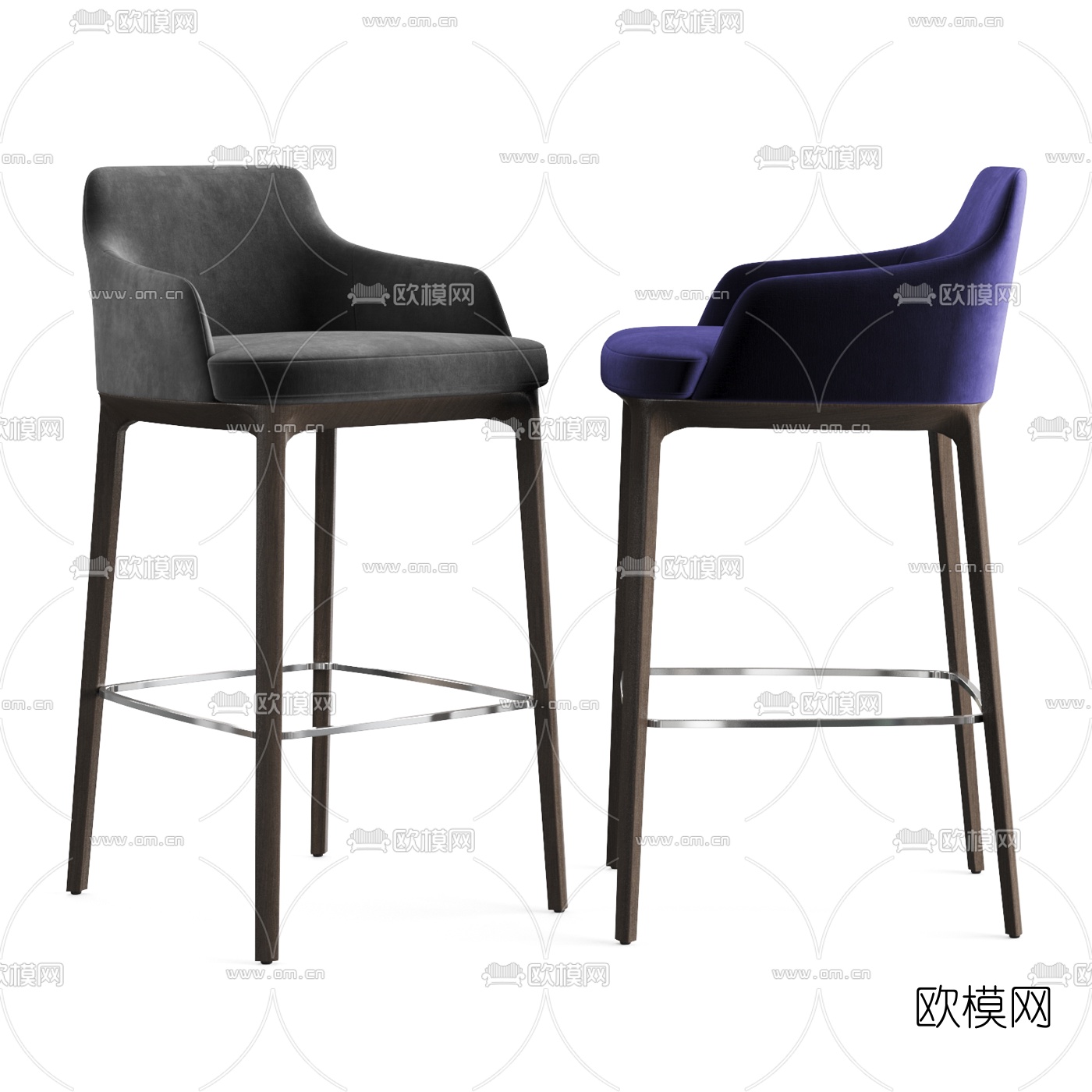 现代布艺吧台椅3d模型下载（渲染图1）