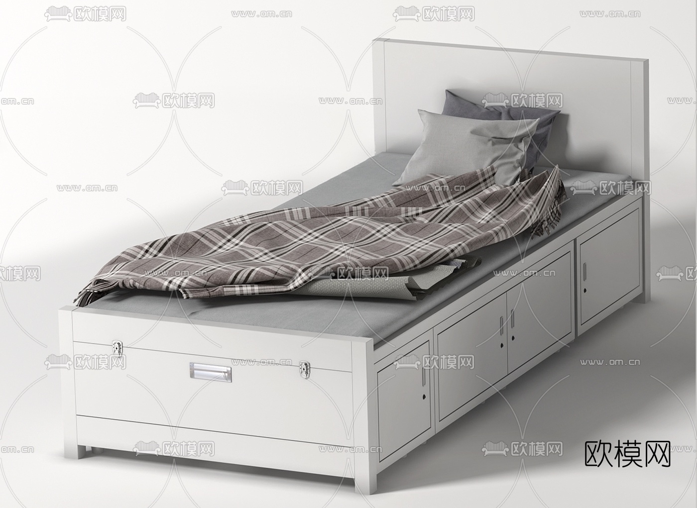 现代布艺单人床su模型