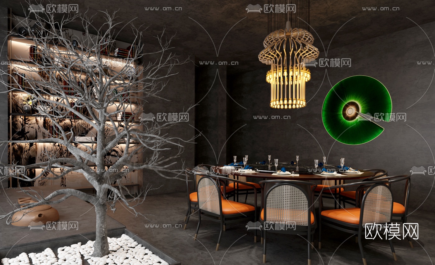 赵益平设计 新中式中餐厅包间3d模型下载