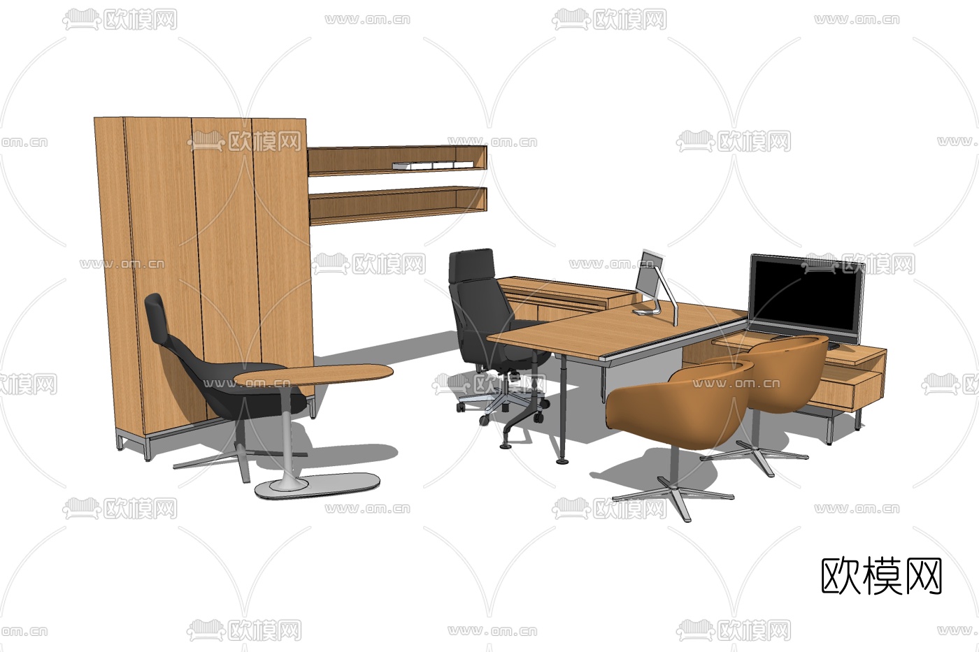 现代卡座办公桌免费su模型下载