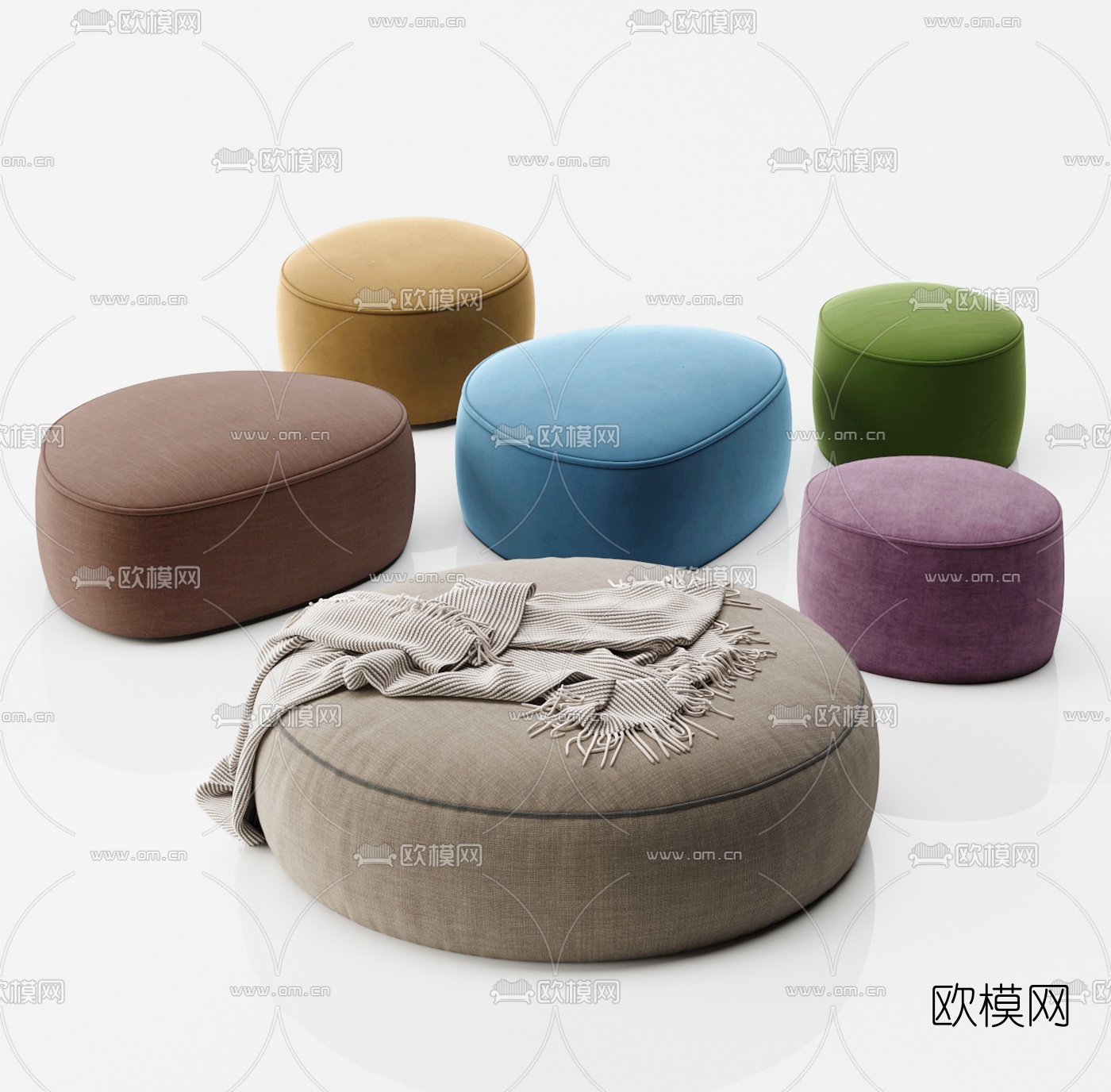 现代布艺沙发凳3d模型下载