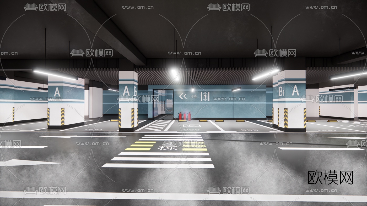 现代地下停车场su模型