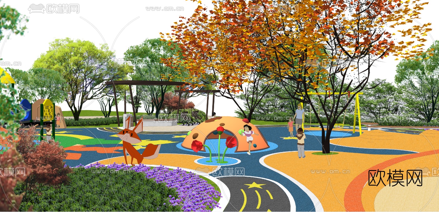 现代小区儿童游乐区su模型下载（渲染图2）