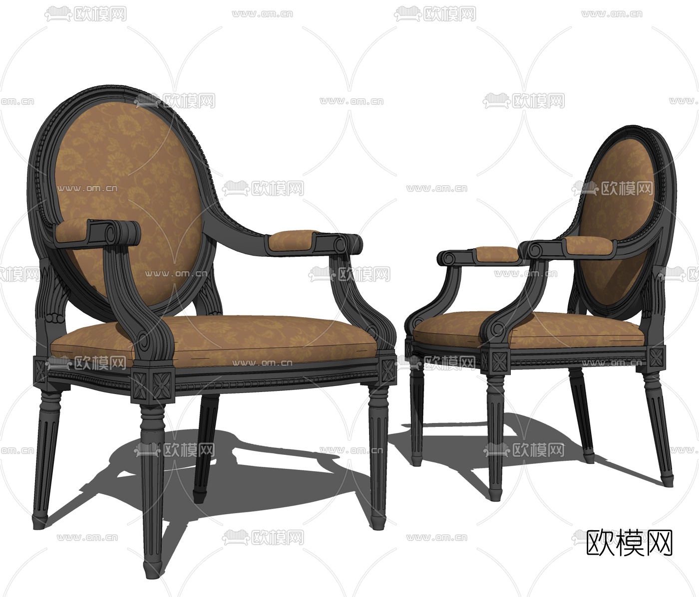 欧式布艺休闲椅su模型下载（渲染图2）
