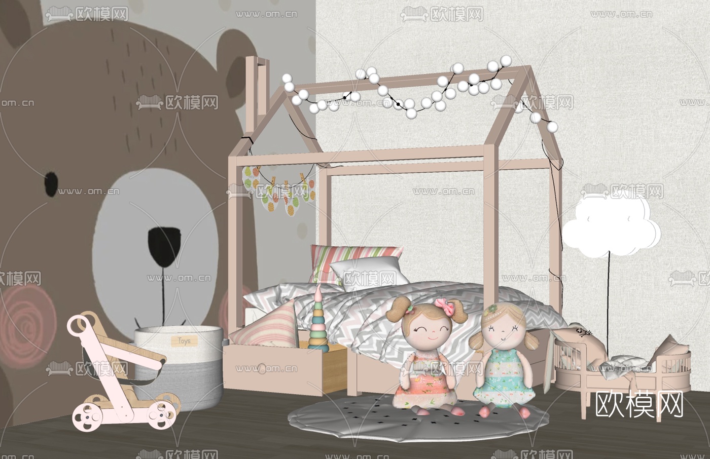 北欧儿童床su模型下载