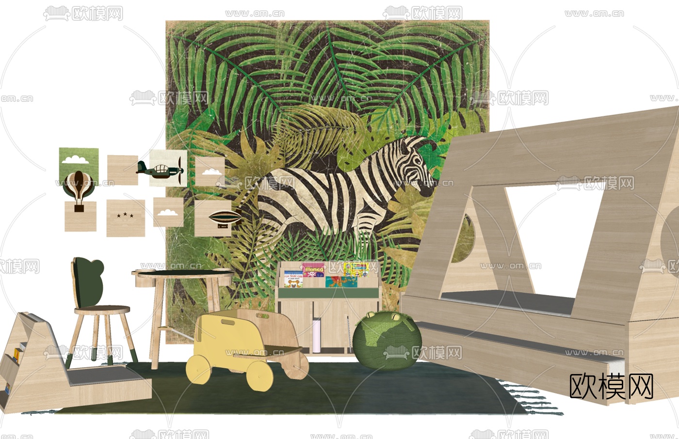 北欧儿童床su模型下载