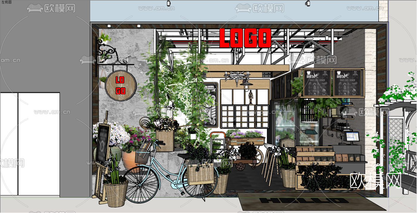 工业风咖啡店su模型