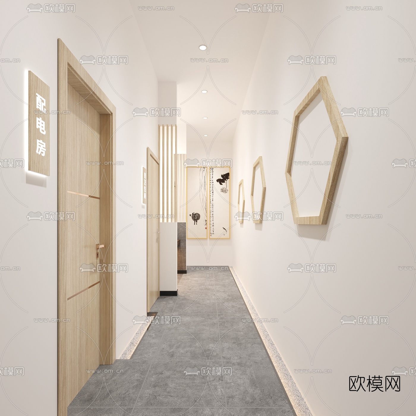 新中式中医院走廊过道3d模型