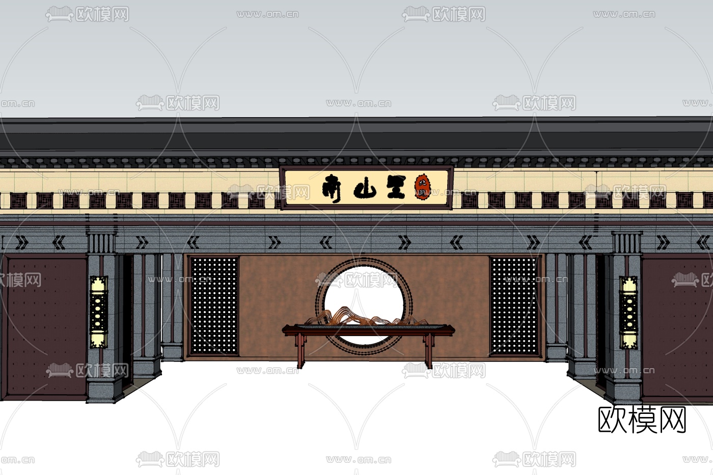 新中式会所门头免费su模型下载
