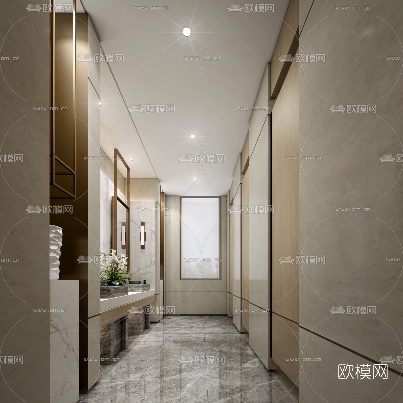 现代公共卫生间3d模型下载（渲染图1）