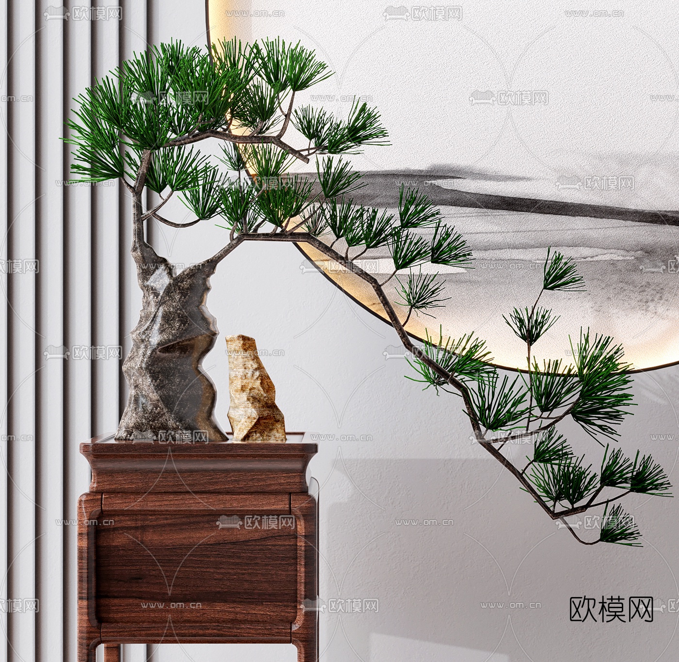 新中式松树盆景盆栽3d模型-免费3dmax模型库-欧模网