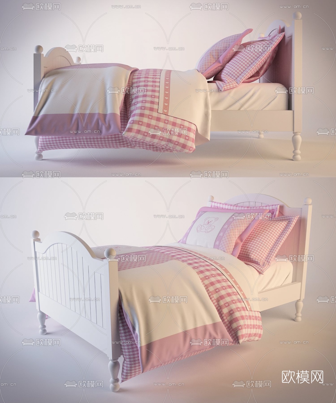 简欧实木单人床免费3d模型下载