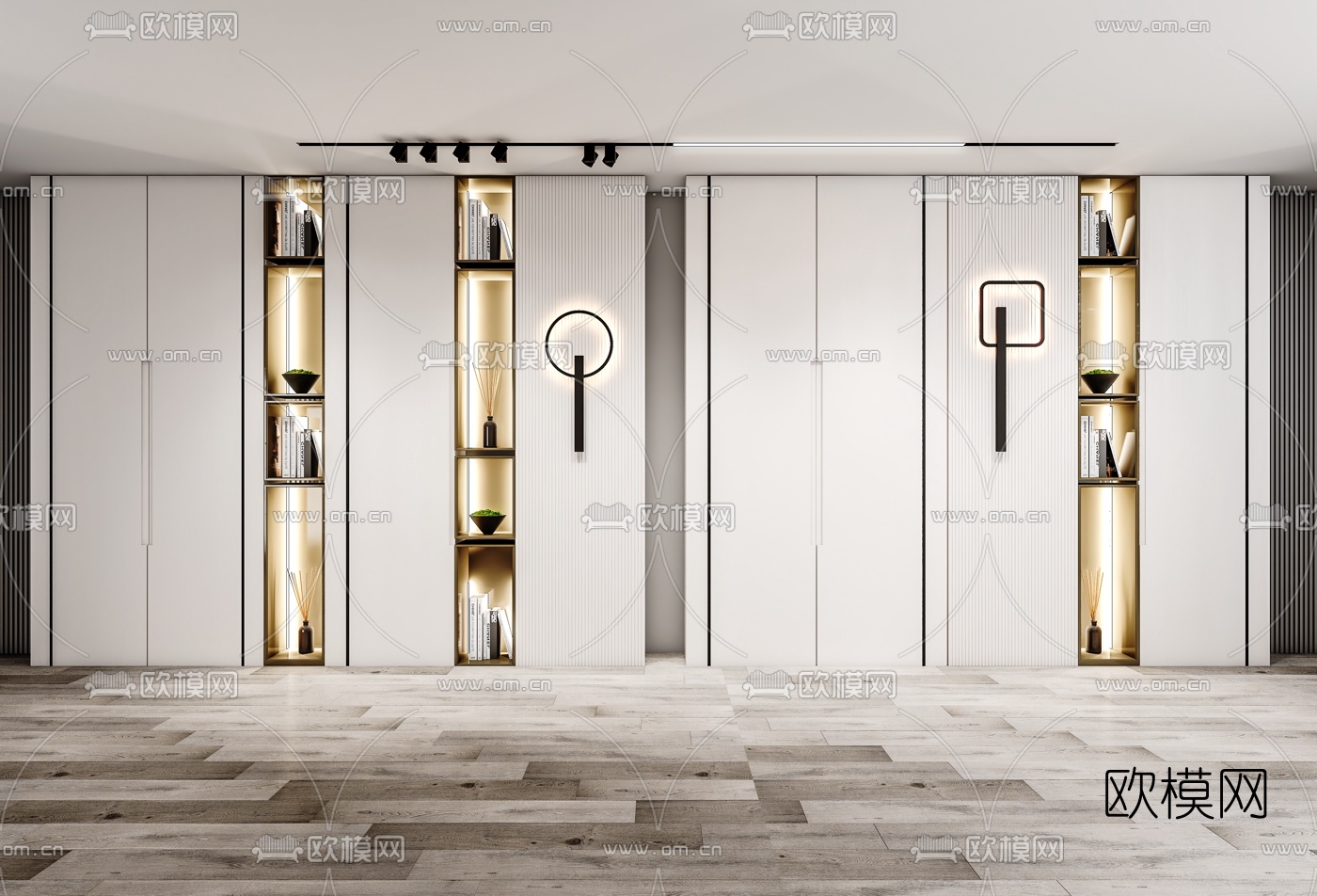 现代轻奢多功能书柜装饰柜3d模型下载（渲染图2）