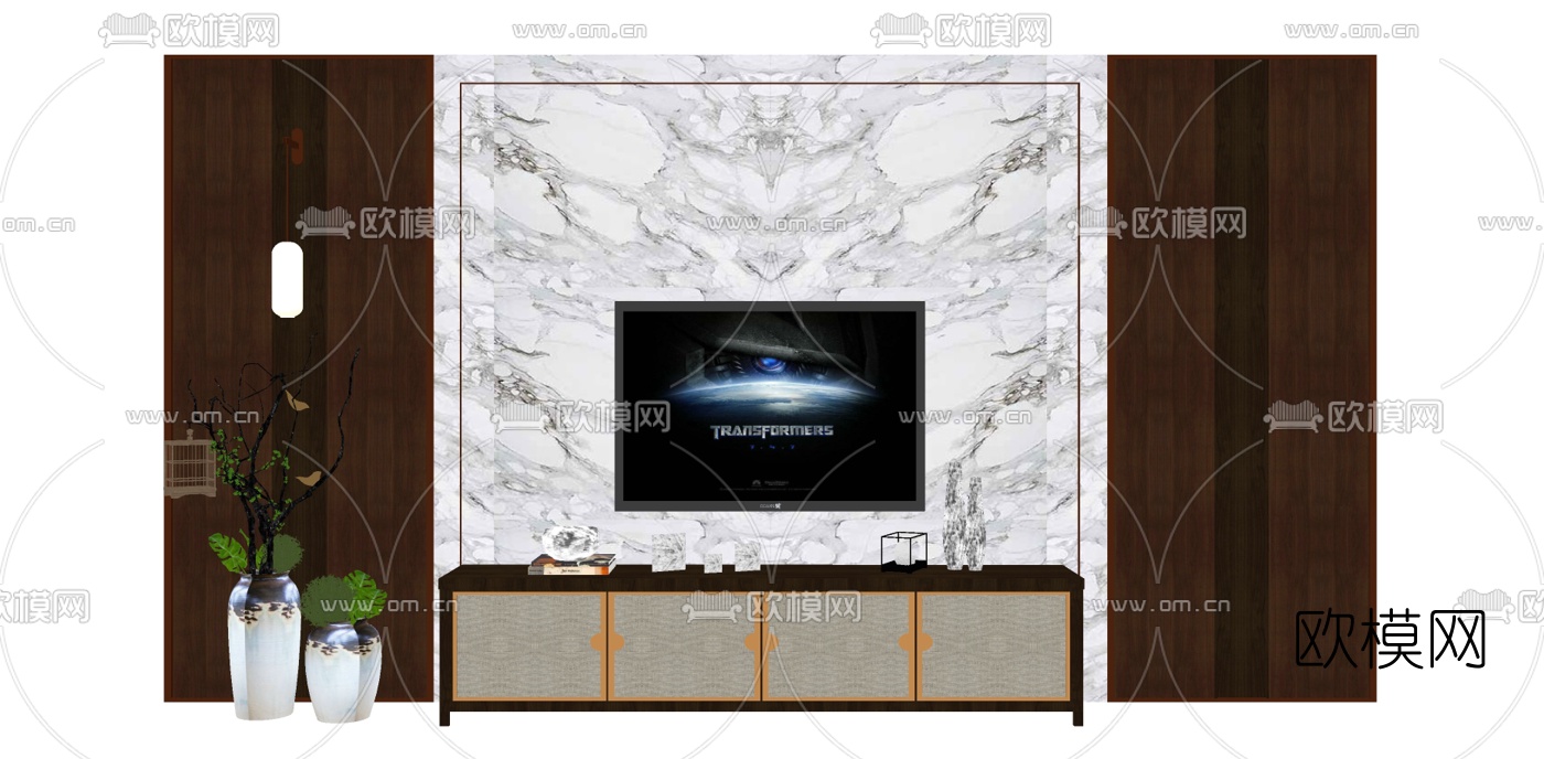 现代电视柜背景墙su模型下载