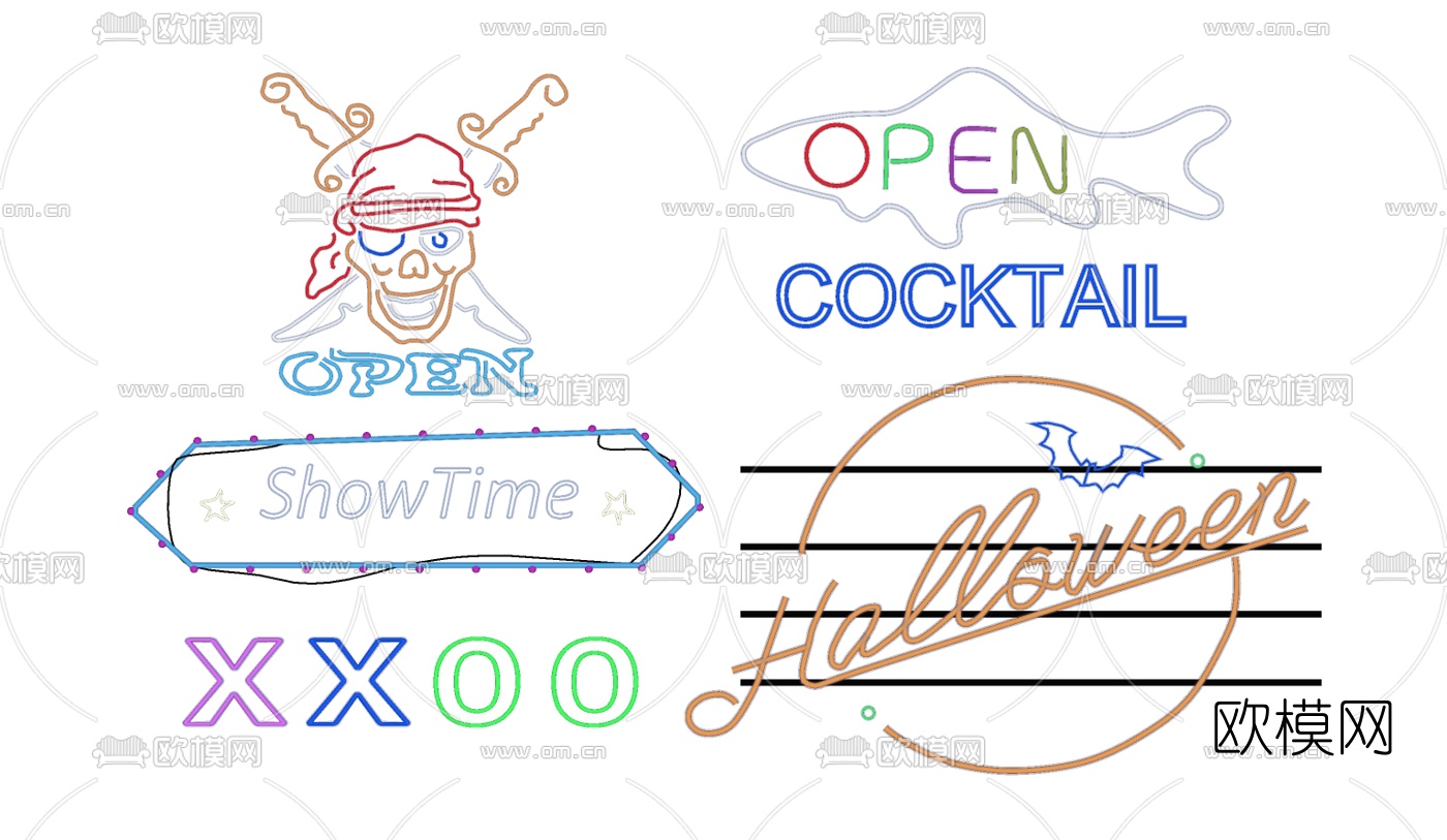 现代商业街店铺霓虹灯su模型下载