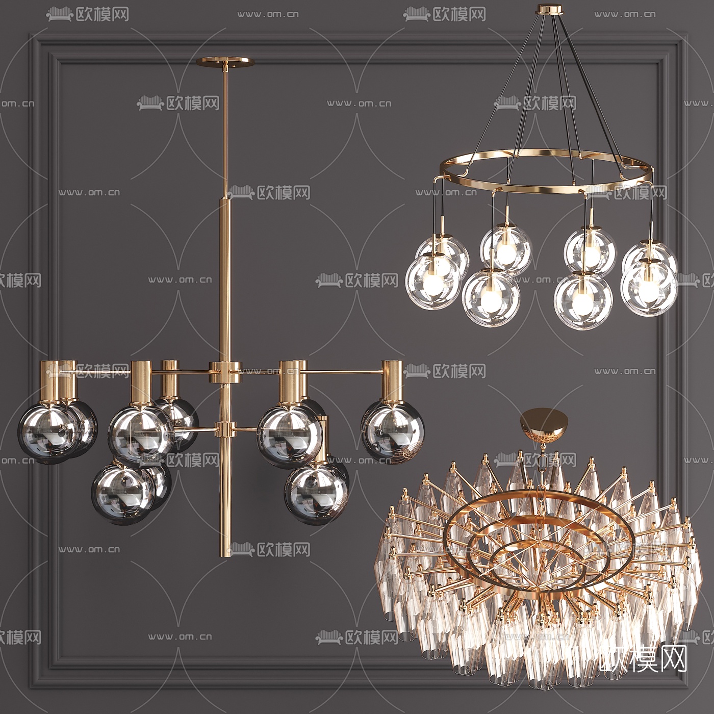 现代金属水晶吊灯3d模型下载