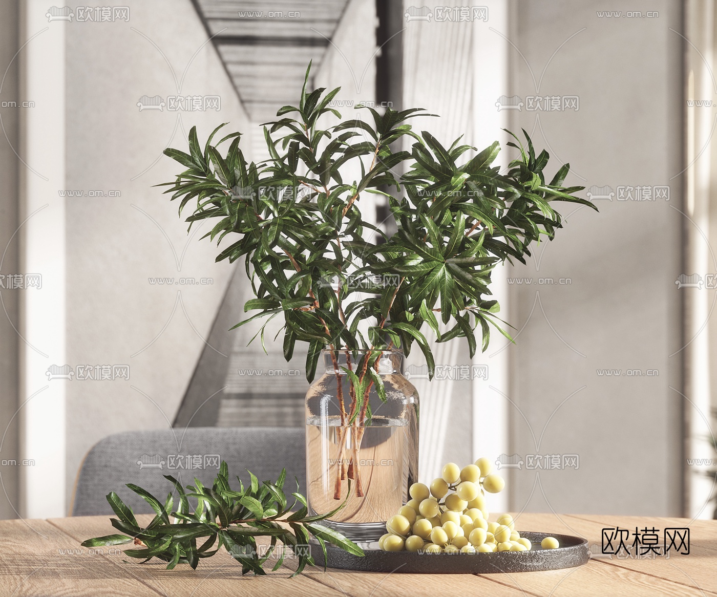 北欧圆形餐桌椅3d模型下载（渲染图2）