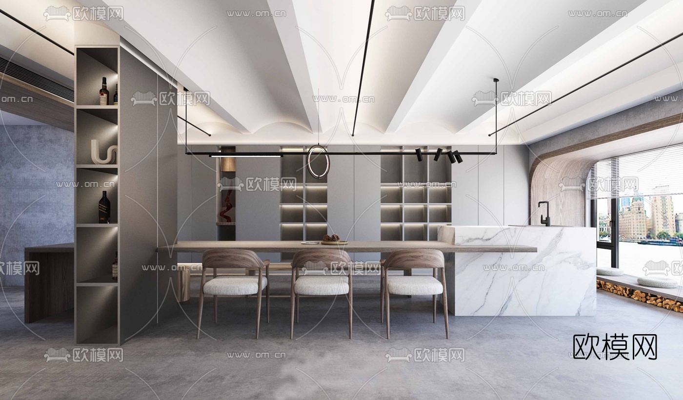 现代极简装饰公司3d模型下载（渲染图1）