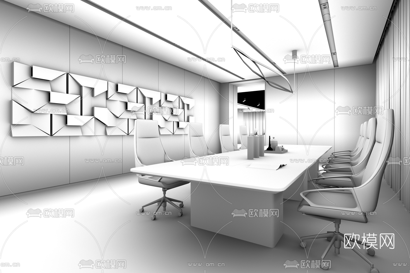 现代极简会议室3d模型
