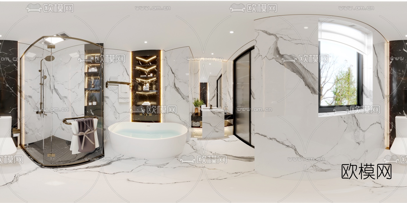 现代卫生间浴室vr全景3d模型