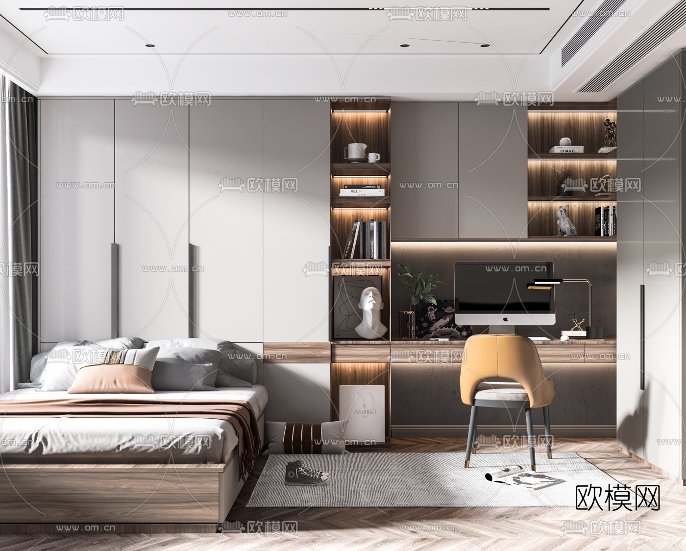 现代榻榻米卧室3d模型下载