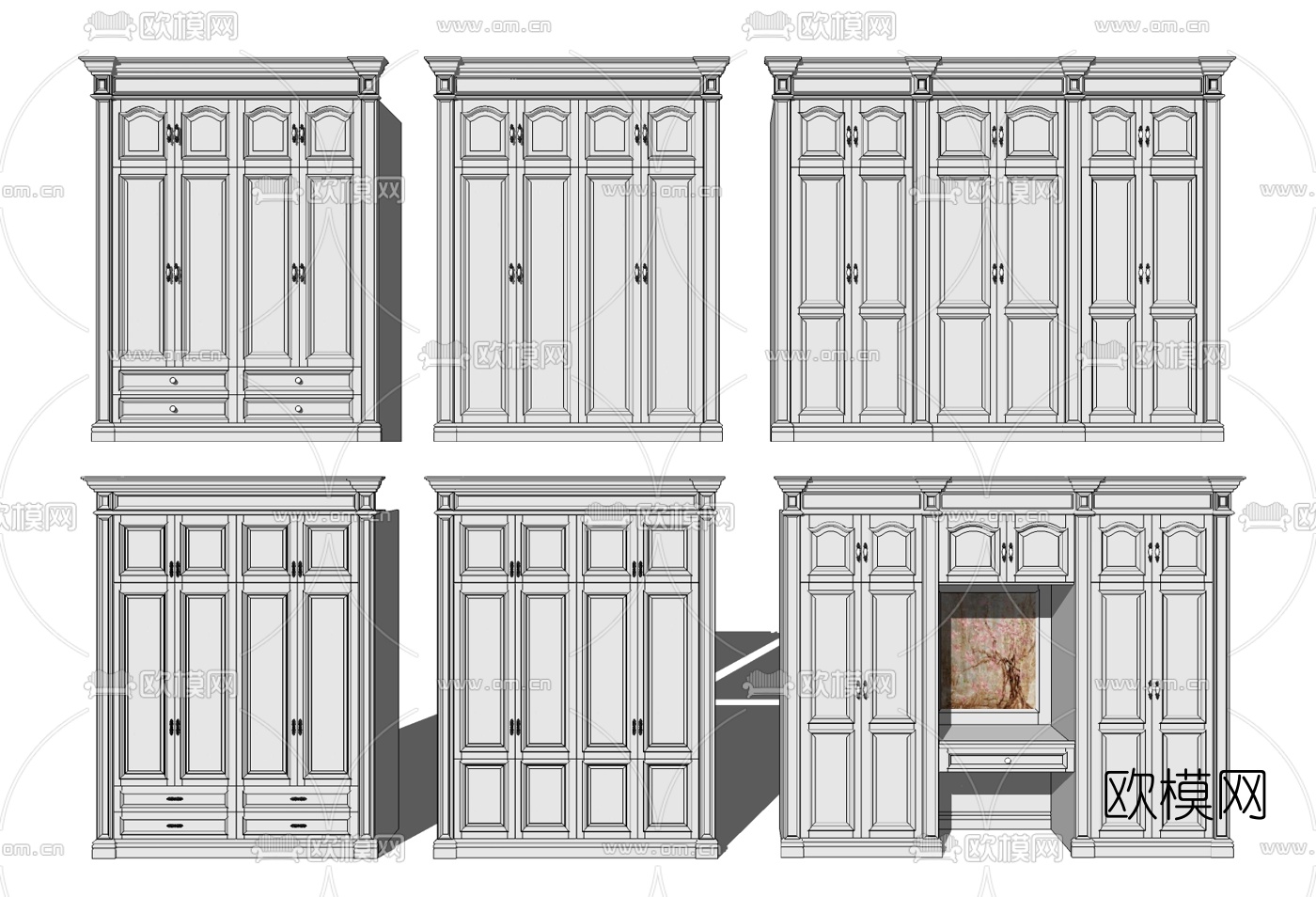 美式实木衣柜su模型下载
