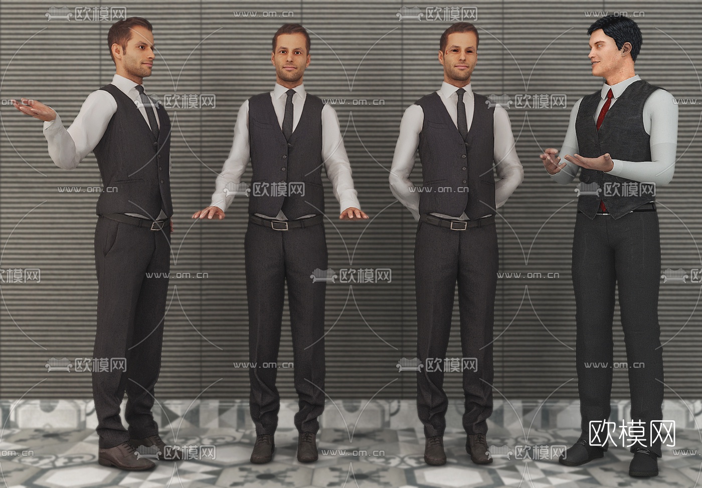 现代酒店男服务员3d模型下载