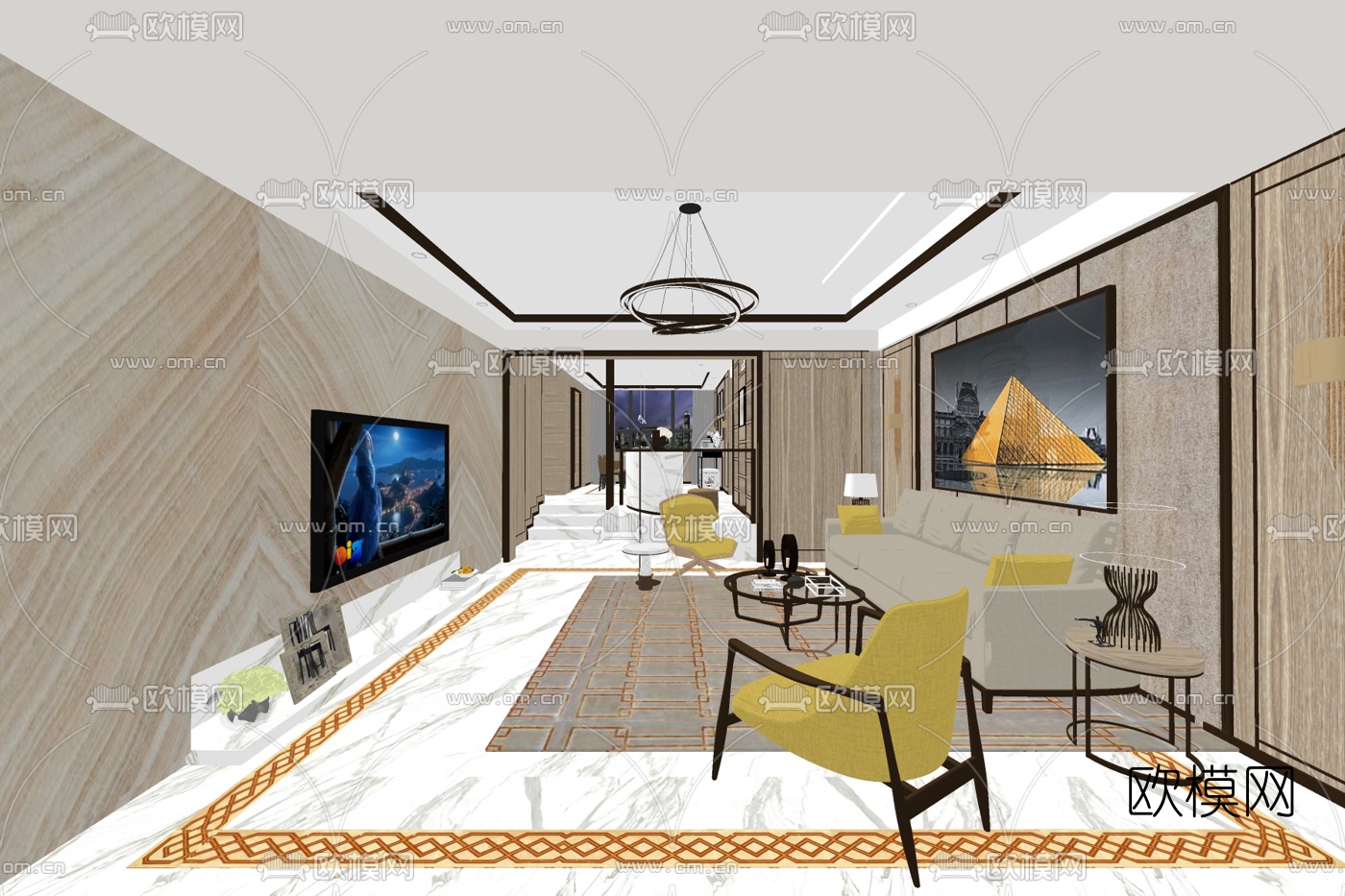 现代简约客厅免费su模型下载