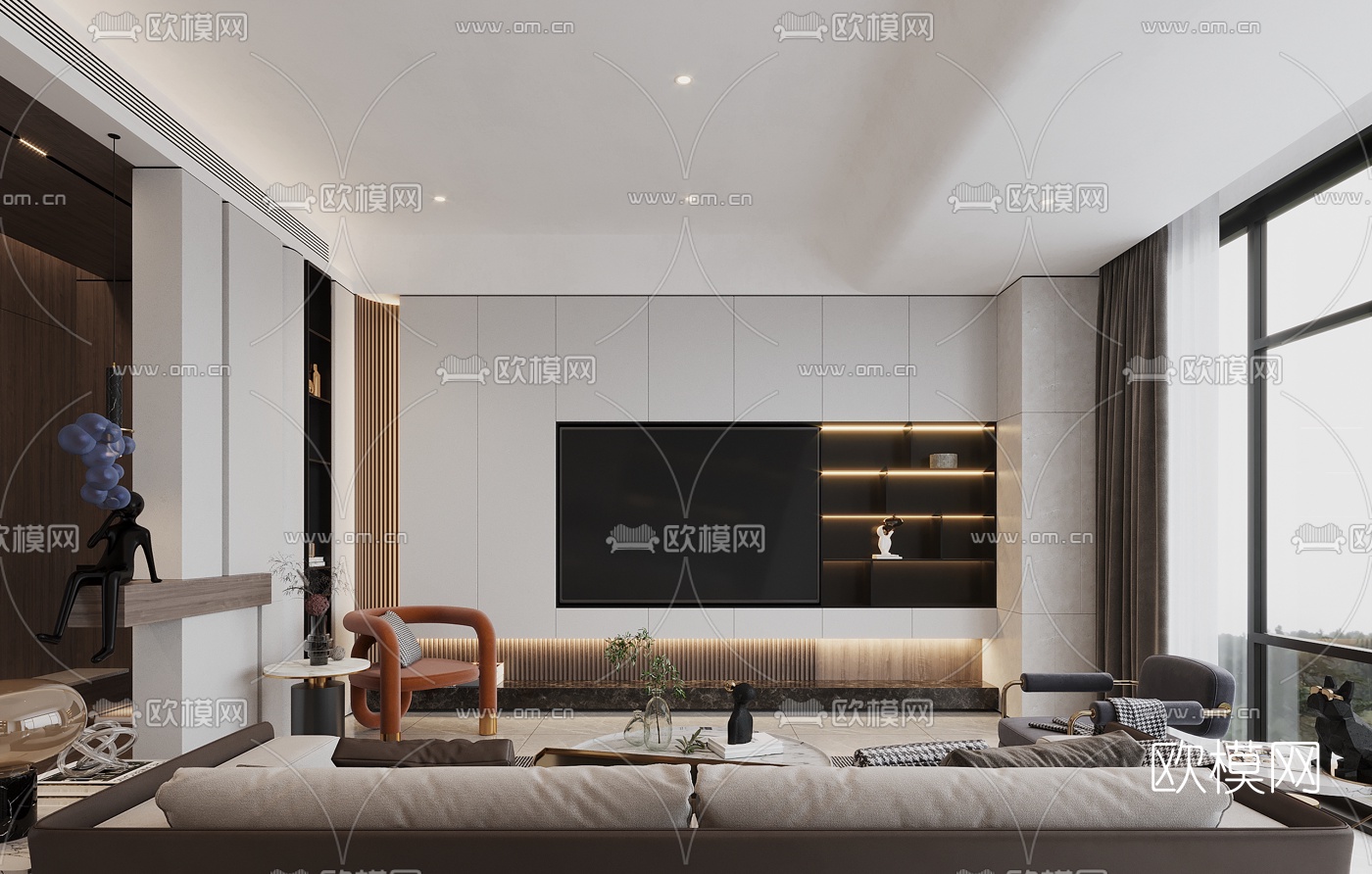 现代客厅餐厅3d模型