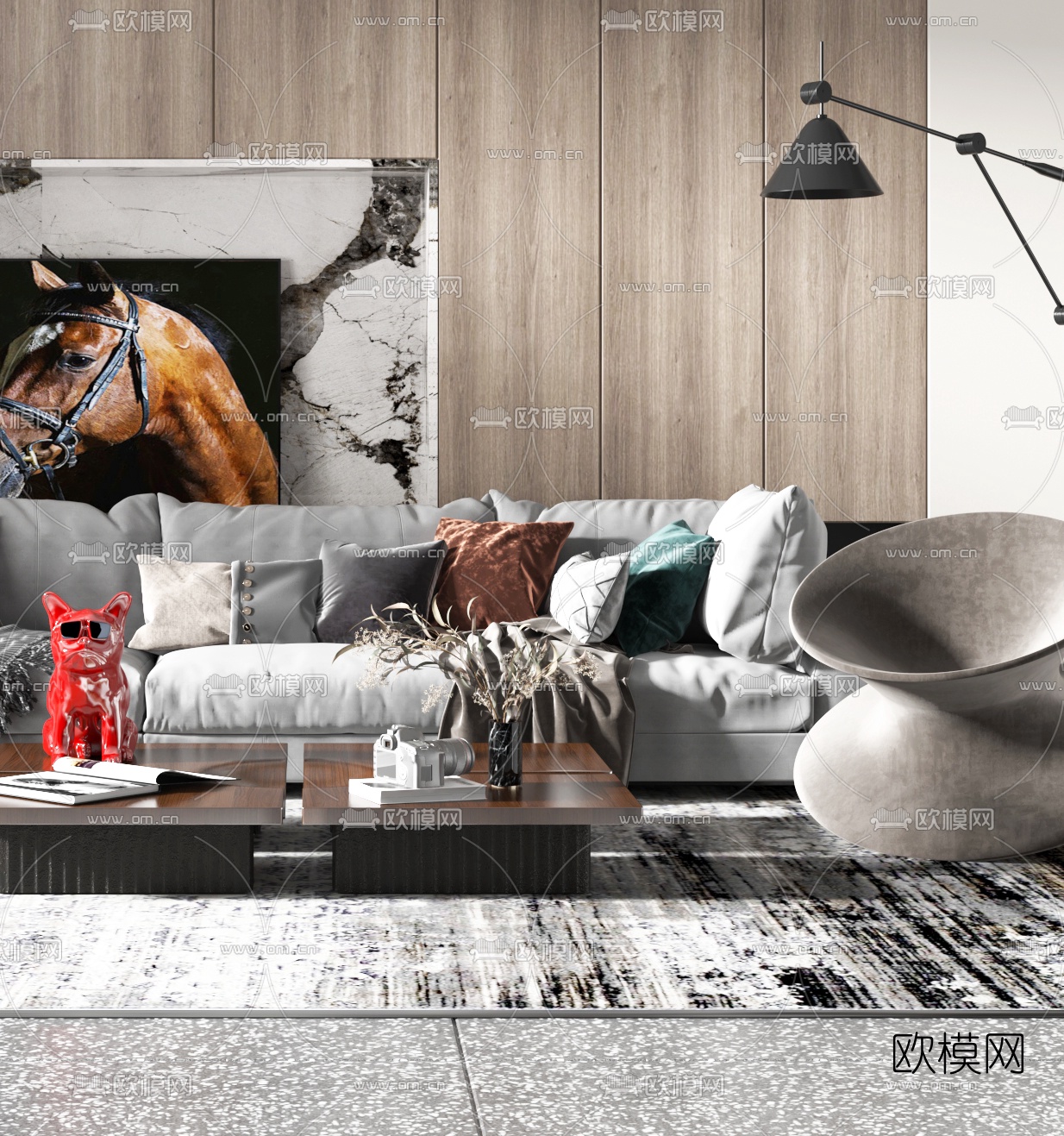 现代布艺沙发组合3d模型-免费3dmax模型库-欧模网