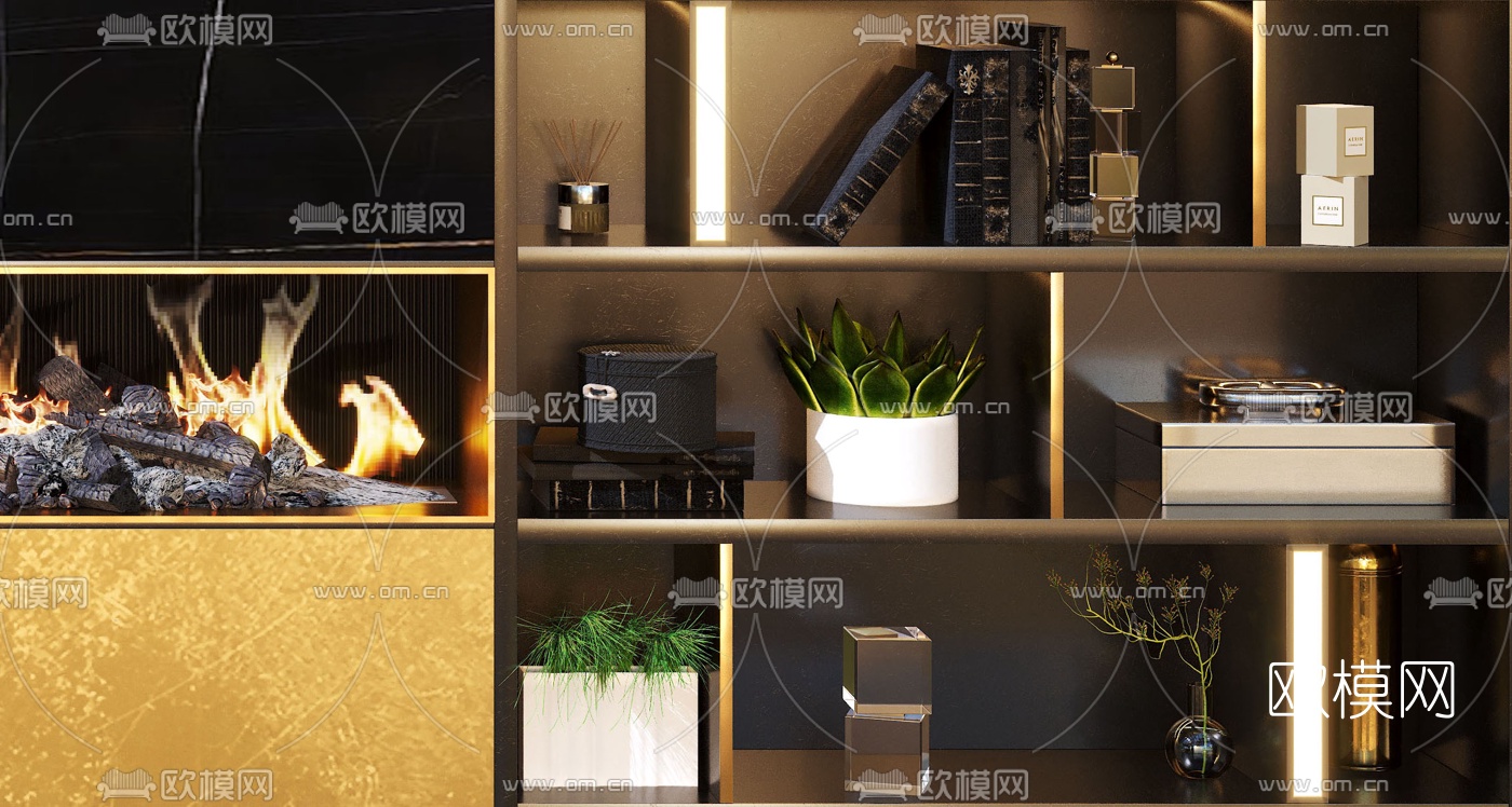 现代轻奢壁炉装饰柜3d模型